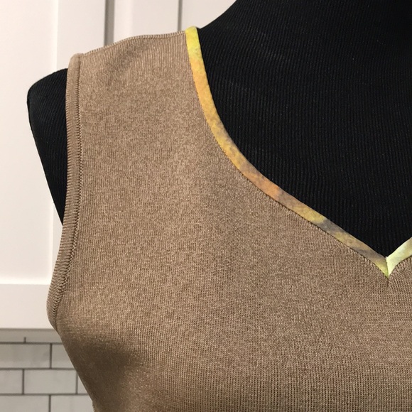 Ming Wang Top Womens Medium Olive Taupe V Neck Tank Luxe Luxury Money - Picture 2 of 9